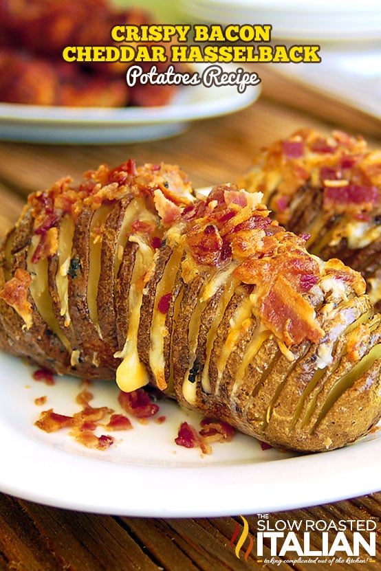 Titled Image: Crispy Bacon Cheddar Hasselback Potatoes Recipe