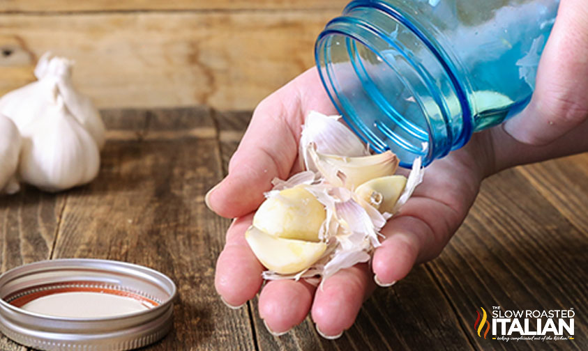 peeled garlic after shaking in a jar