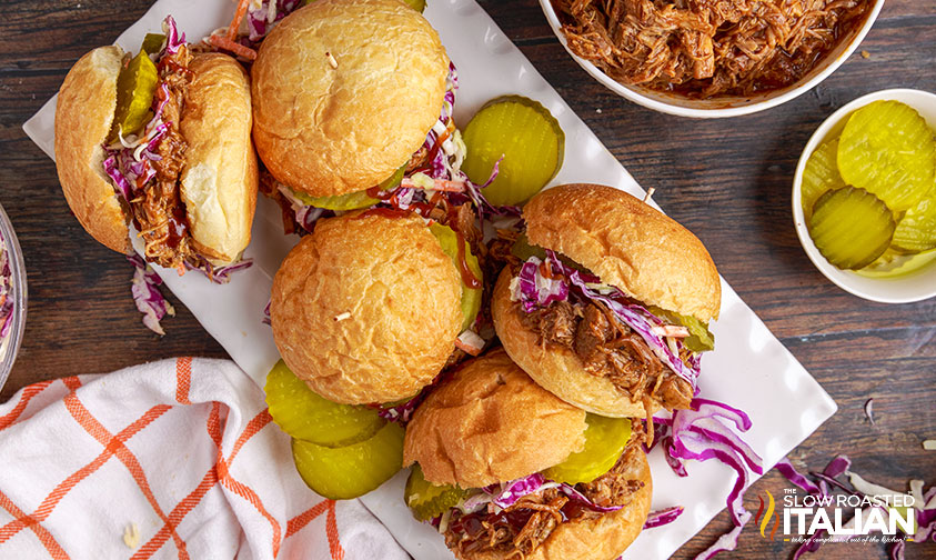 instant pot puled pork sliders on a serving tray