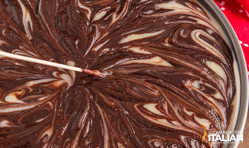 swirling top of Olive Garden Black Tie mousse Cake