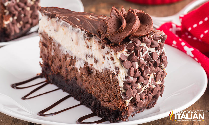 slice of Olive Garden Black Tie mousse Cake on a plate