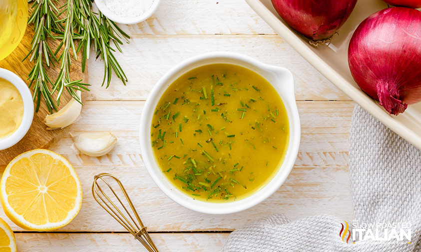 dressing for roasted onions in a bowl