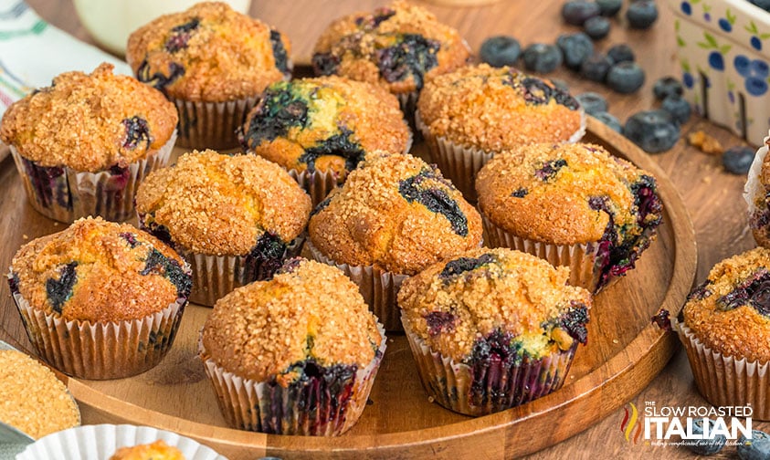 starbucks blueberry muffins on a serving tray