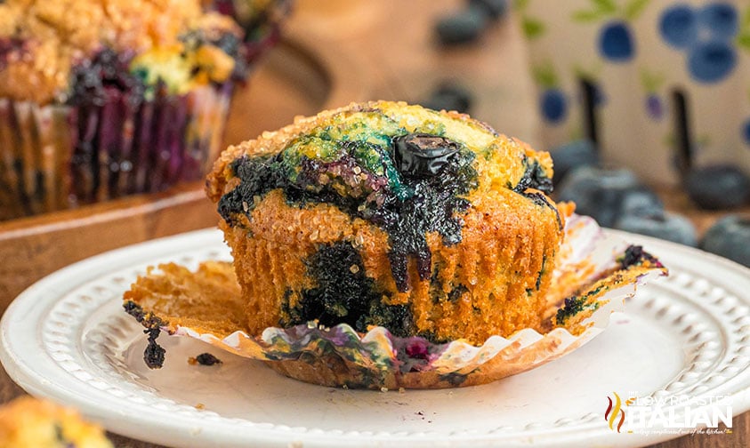 closeup of starbucks blueberry muffin on a plate