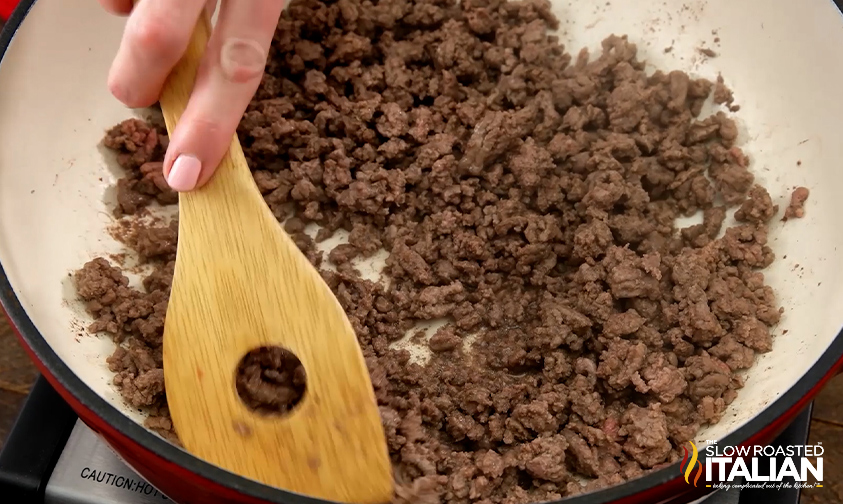 browning beef for taco rice