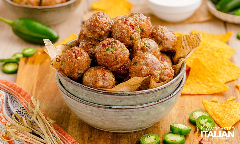 bowl of bacon jalapeno meatballs