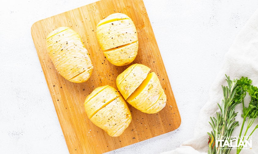 seasoned hasselback potatoes ready for air fryer