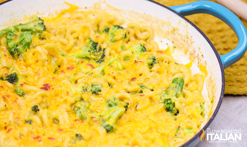 pan of broccoli mac and cheese