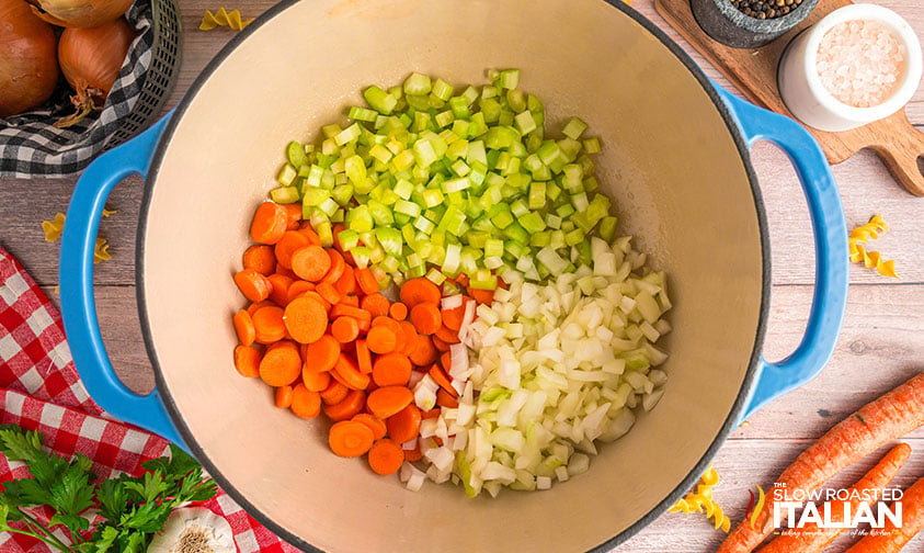 carrots, celery and onion in a large pot