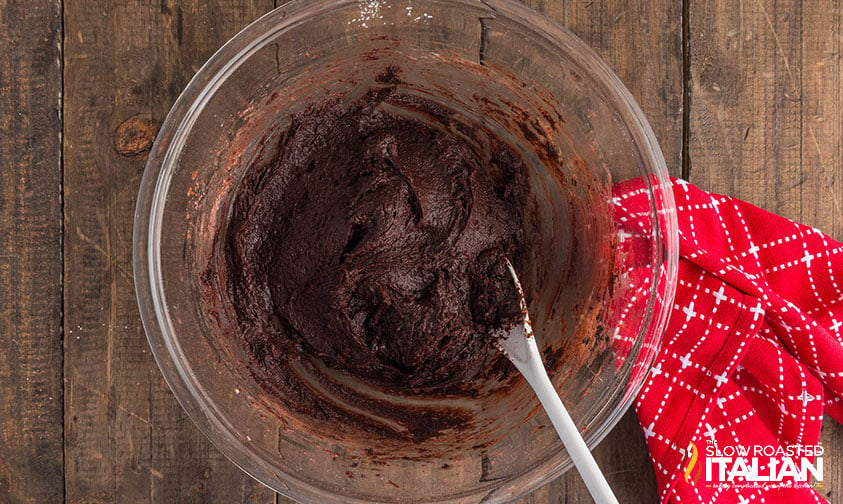 mixed brownie batter in a bowl
