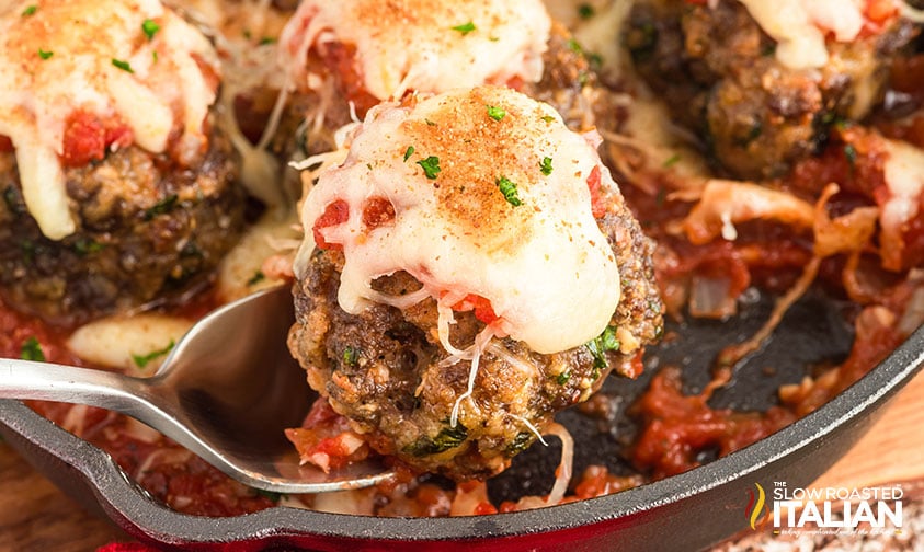 copycat olive garden meatball on a spoon