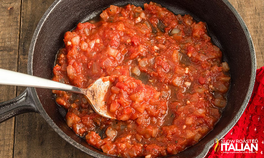 tomato sauce in a skillet