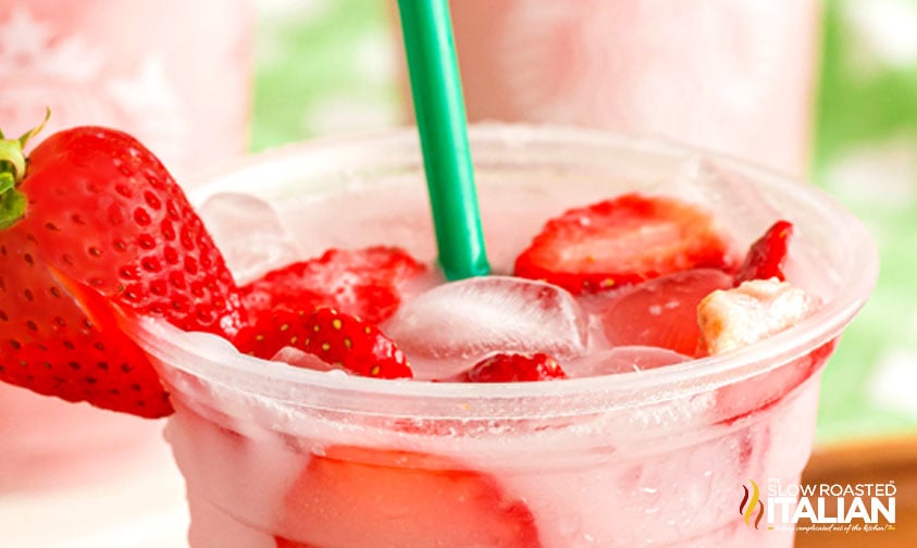 closeup of starbucks pink drink recipe