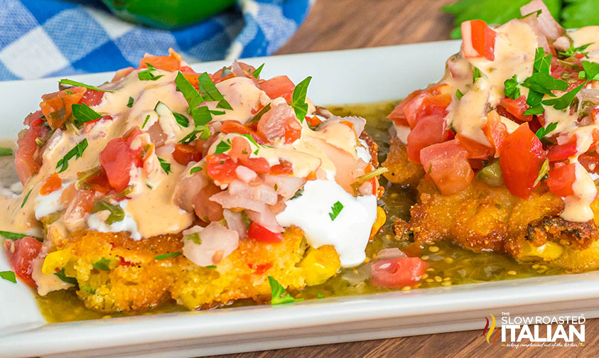cheesecake Factory copycat sweet corn tamale cakes on a serving dish