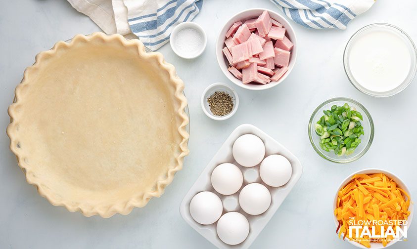 ingredients to make ham and cheddar quiche