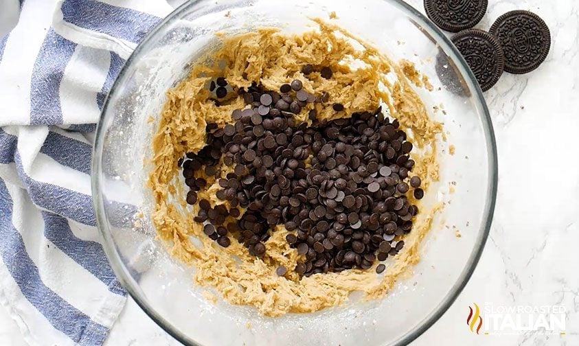making cookie dough for oreo brownie base