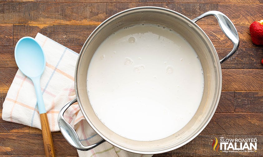 water and vanilla creamer in a large pot