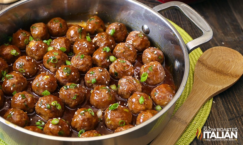 pan of best ever teriyaki meatballs