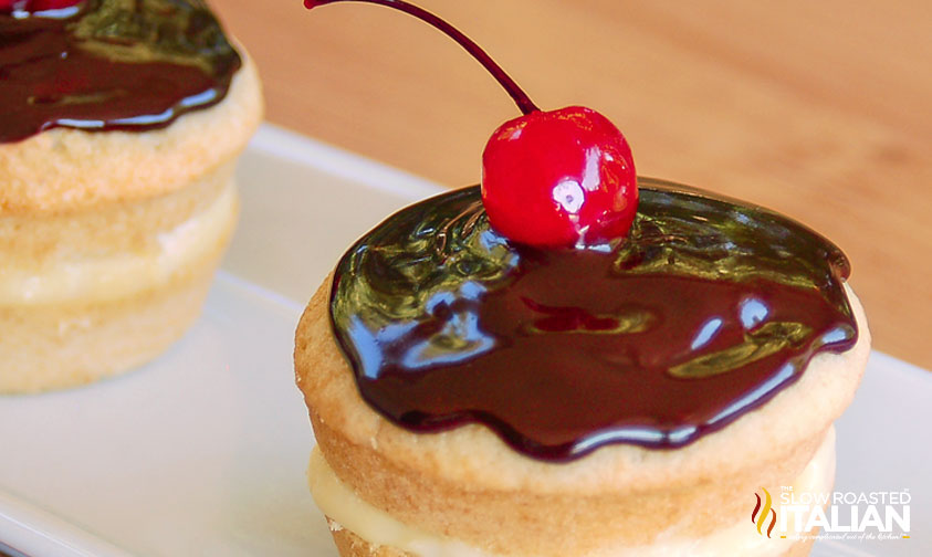 closeup of boston cream pie cupcakes