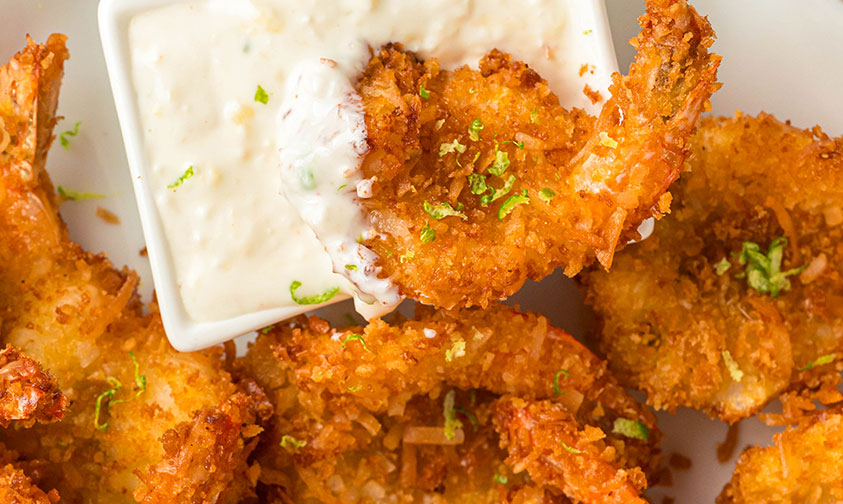 overhead shot of butterfly coconut shrimp