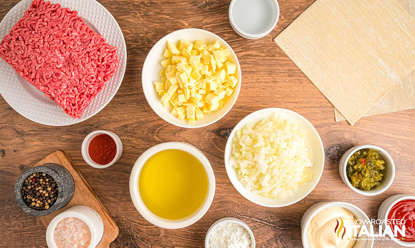 ingredients for cheeseburger eggrolls