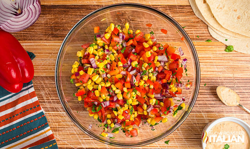 corn salsa in a mixing bowl