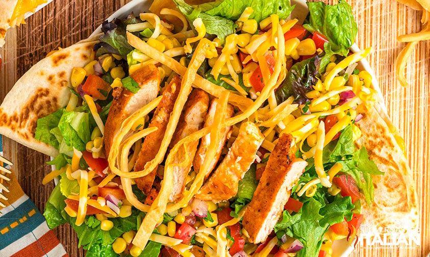 top view of chili's quesadilla explosion salad