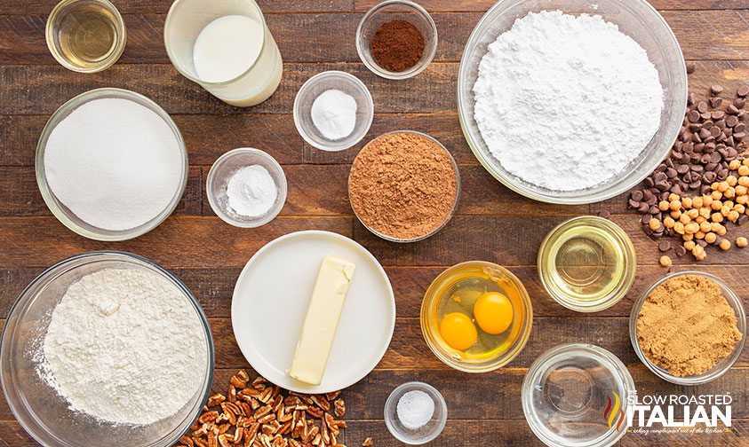 ingredients for chocolate caramel cupcakes