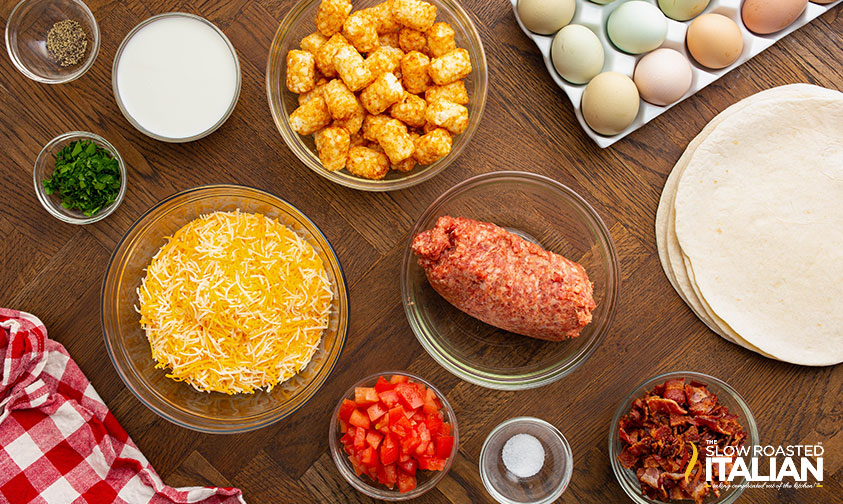 ingredients for freezer breakfast burritos