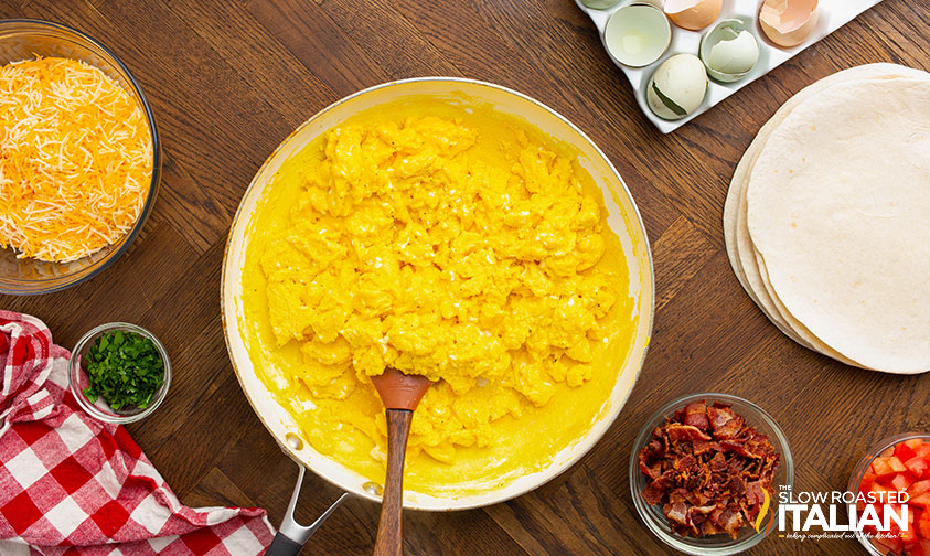 scrambled eggs in a skillet