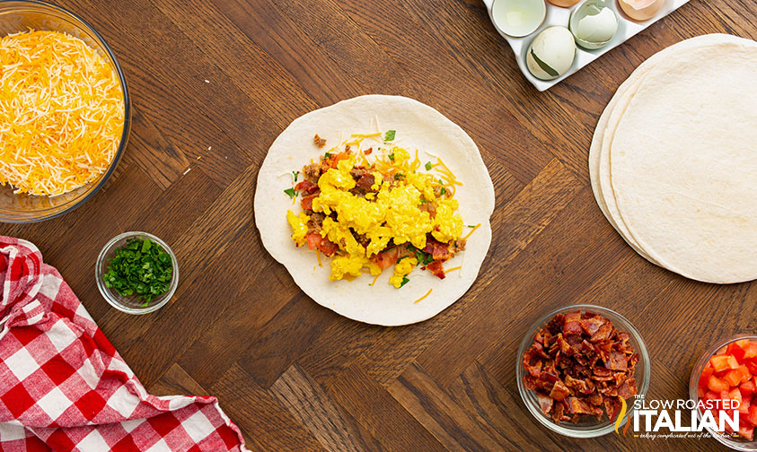 making a freezer breakfast burrito