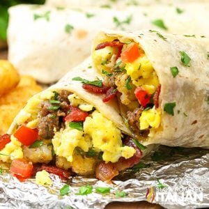 closeup of freezer breakfast burritos