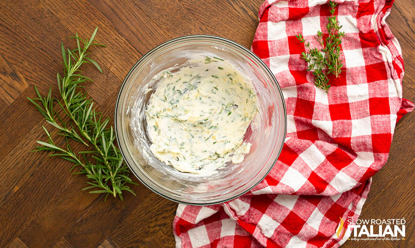 homemade herb butter in a mixing bowl