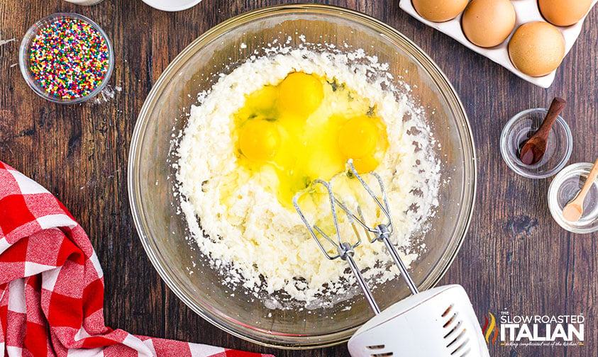 mixing cookie dough with electric mixer