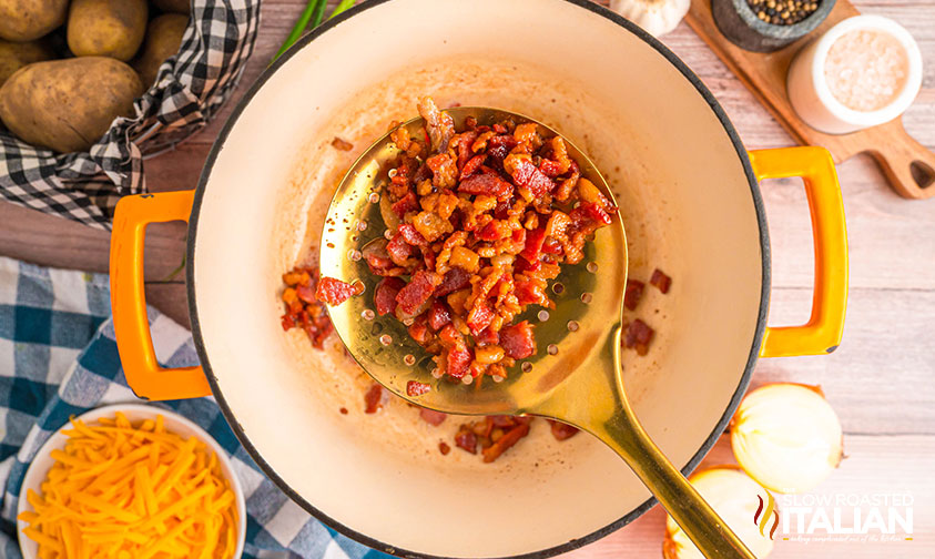 cooking bacon in a large pot