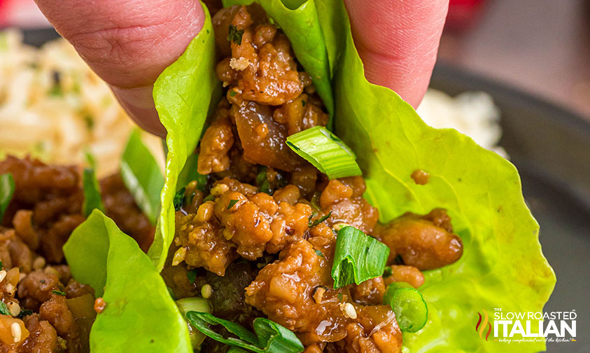 hand holding a pf changs chicken lettuce wrap