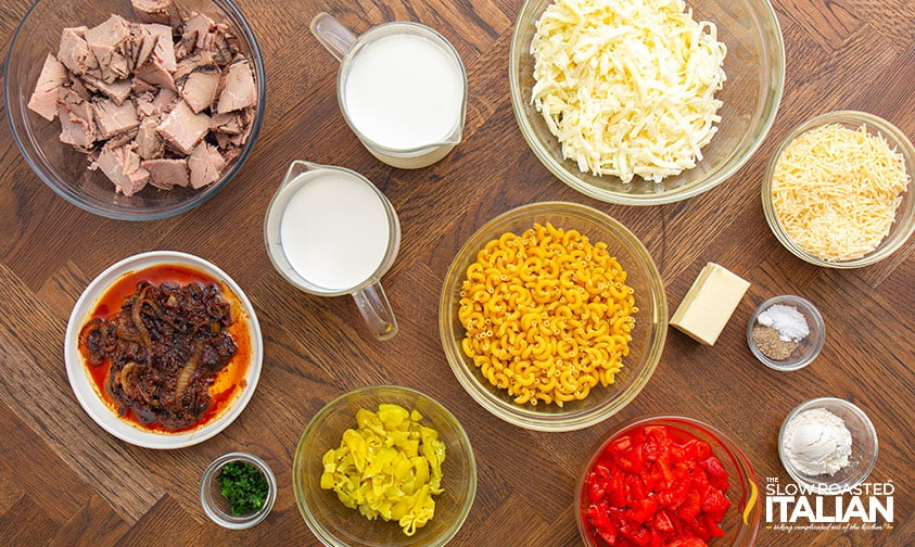 ingredients for steak mac and cheese