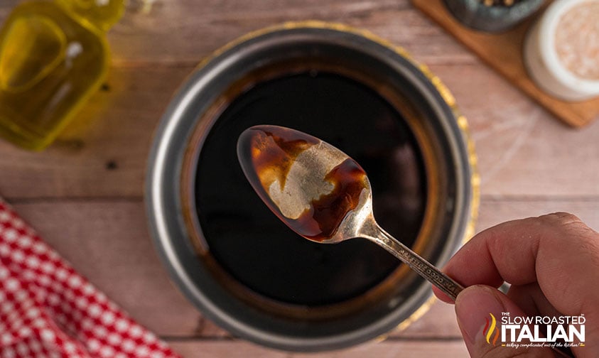 honey balsamic glaze on a spoon