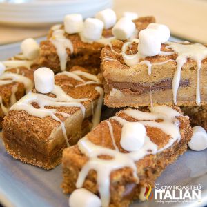 stacked s'mores bars on a tray