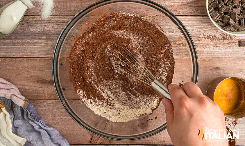 mixing dry ingredients for starbucks brownies