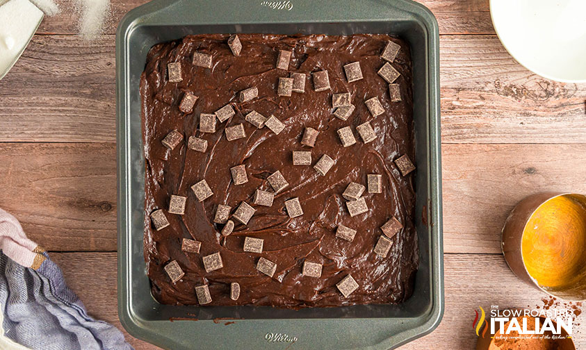 starbucks brownie batter in a square baking pan