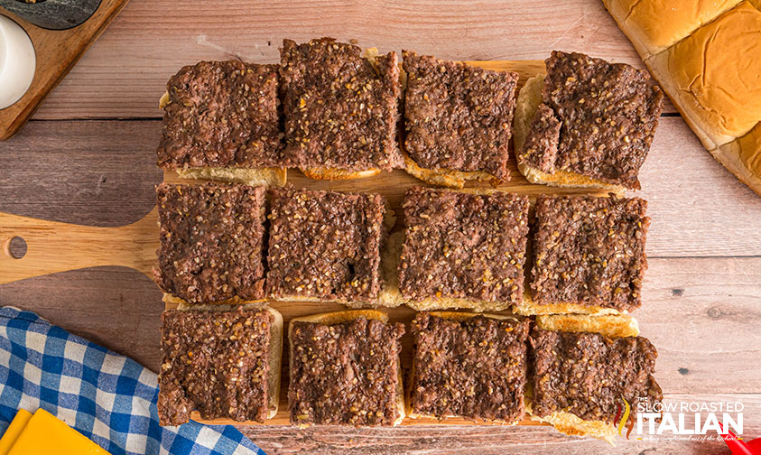 ground beef squares on slider buns