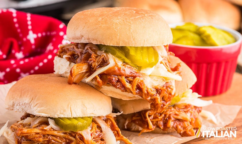 stacked bbq pulled chicken sliders