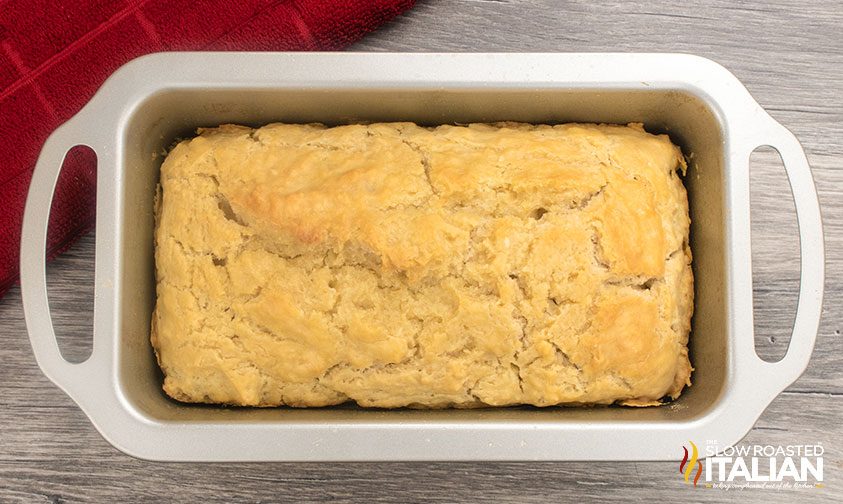 beer bread baked in metal loaf pan