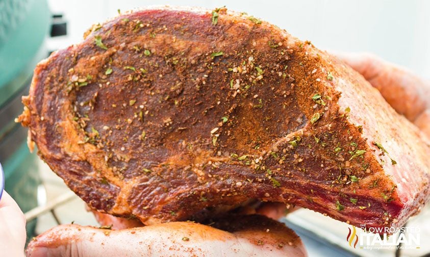 prime rib roast coated in dry rub