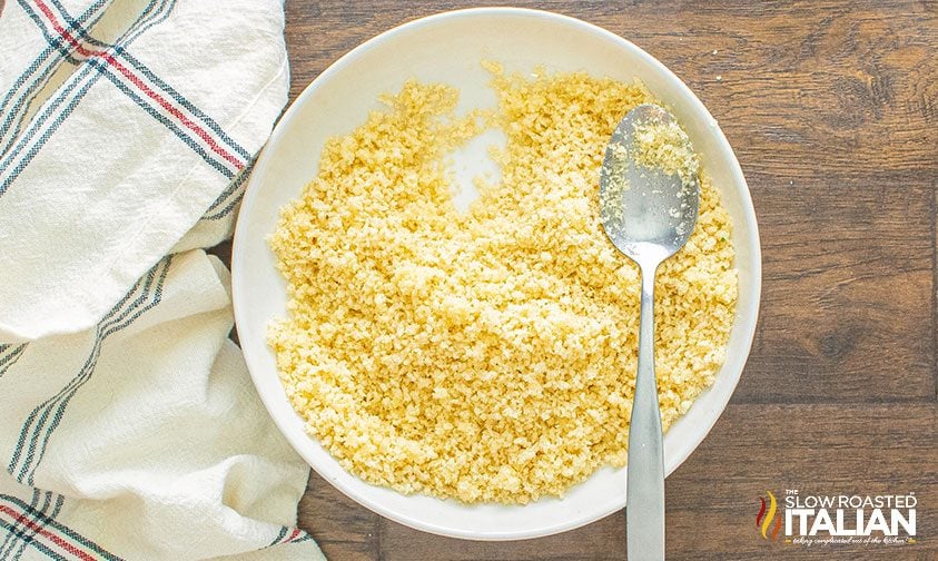 spoon on a plate of panko breadcrumbs