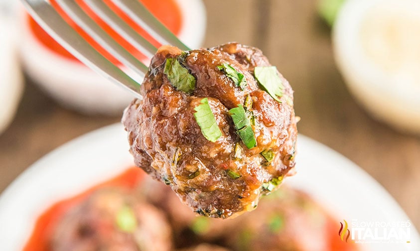 low carb meatball recipe on a fork