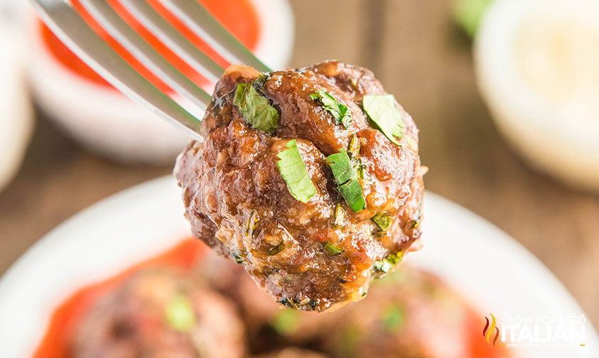 low carb meatball recipe on a fork