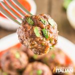 closeup of a low carb meatball on a fork
