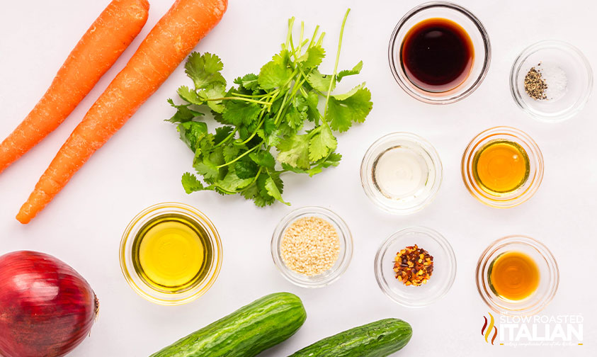 ingredients for asian cucumber and carrot salad